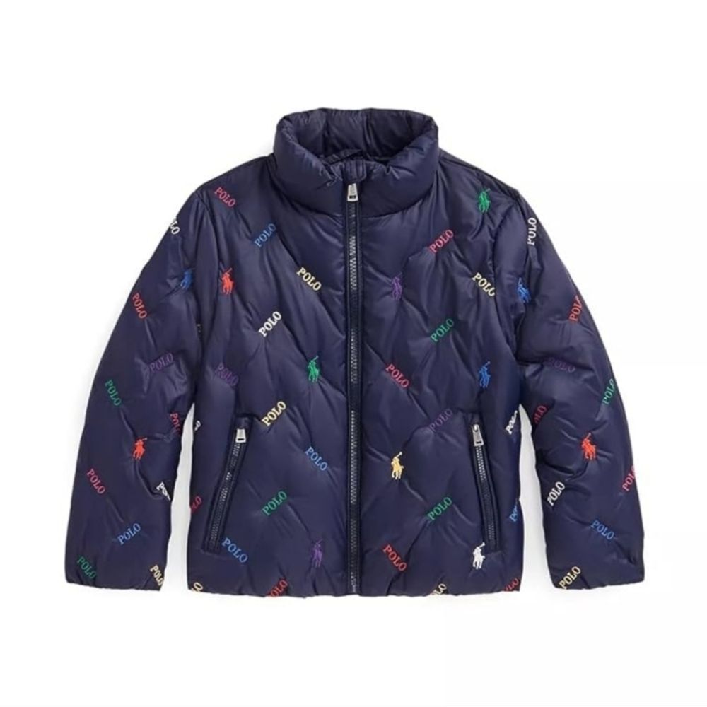 Polo by Ralph Lauren Logo Down Puffer Coat In Navy Blue Size Girls L